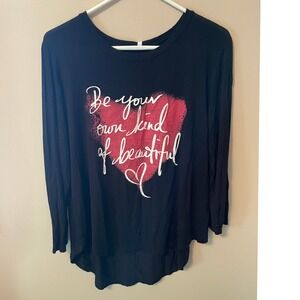 Love Nation Black Graphic High Low Tee Heart Print 2XL Casual Feminine Statement